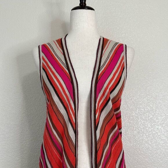 Chico's Mitered Stripe Pattern Open Front Vest Cardigan, Sz Medium - Picture 3 of 12
